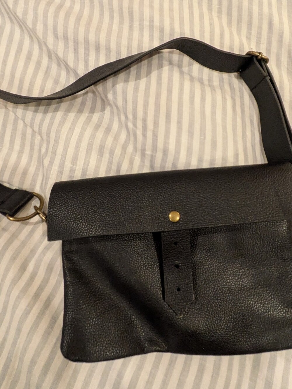 Classic Black Leather Crossbody Bag with Gold Hardware